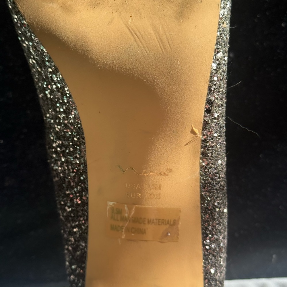 Nina Shoes Sparkling Silver and Black Glitter Pumps Size 9.5 - Picture 6 of 6